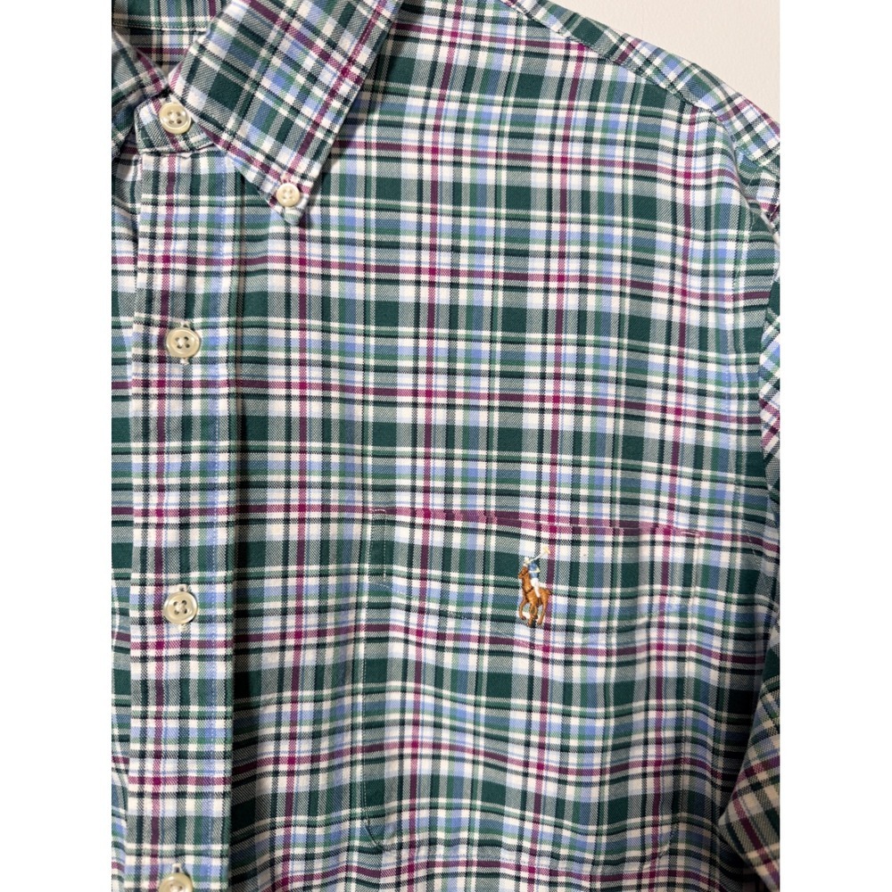 Polo Ralph Lauren Mens XL Plaid Button Down Shirt Green Purple Long Sleeve Pony - Picture 3 of 5